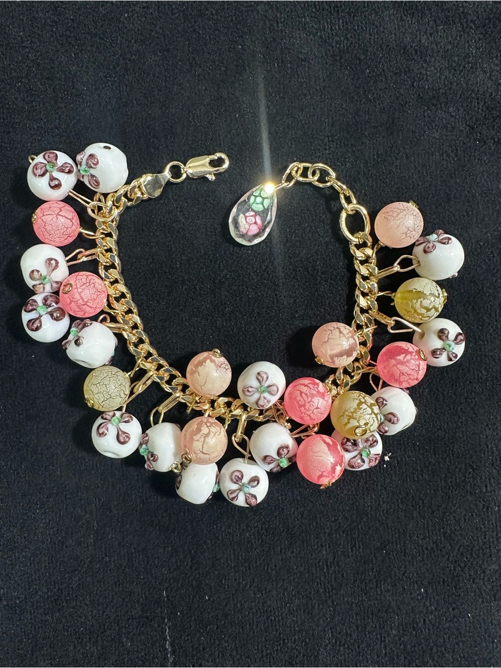 Vtg: UpCycled Glass & Lucite Cha Cha Charm Bracelet